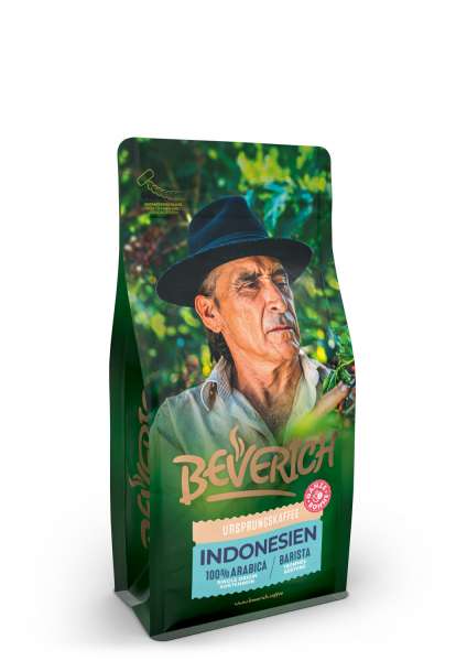Beverich PREMIUM Ursprungskaffee INDONESIEN, ganze Bohne, 100% Arabica, single origin, Sortenrein, Barista Trommelröstung, 250g