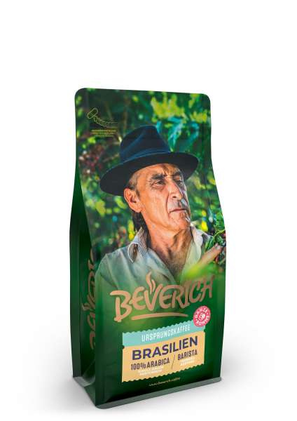 Beverich PREMIUM Ursprungskaffee BRASILIEN, ganze Bohne, 100% Arabica, single origin, Sortenrein, Barista Trommelröstung, 250g